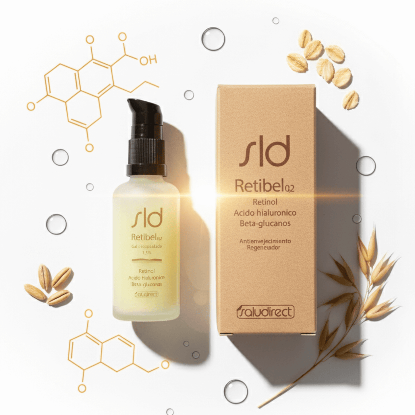 Composición del gel Retibel 0.2 con retinol encapsulado, ácido hialurónico y beta-glucanos – fórmula regeneradora antiedad.