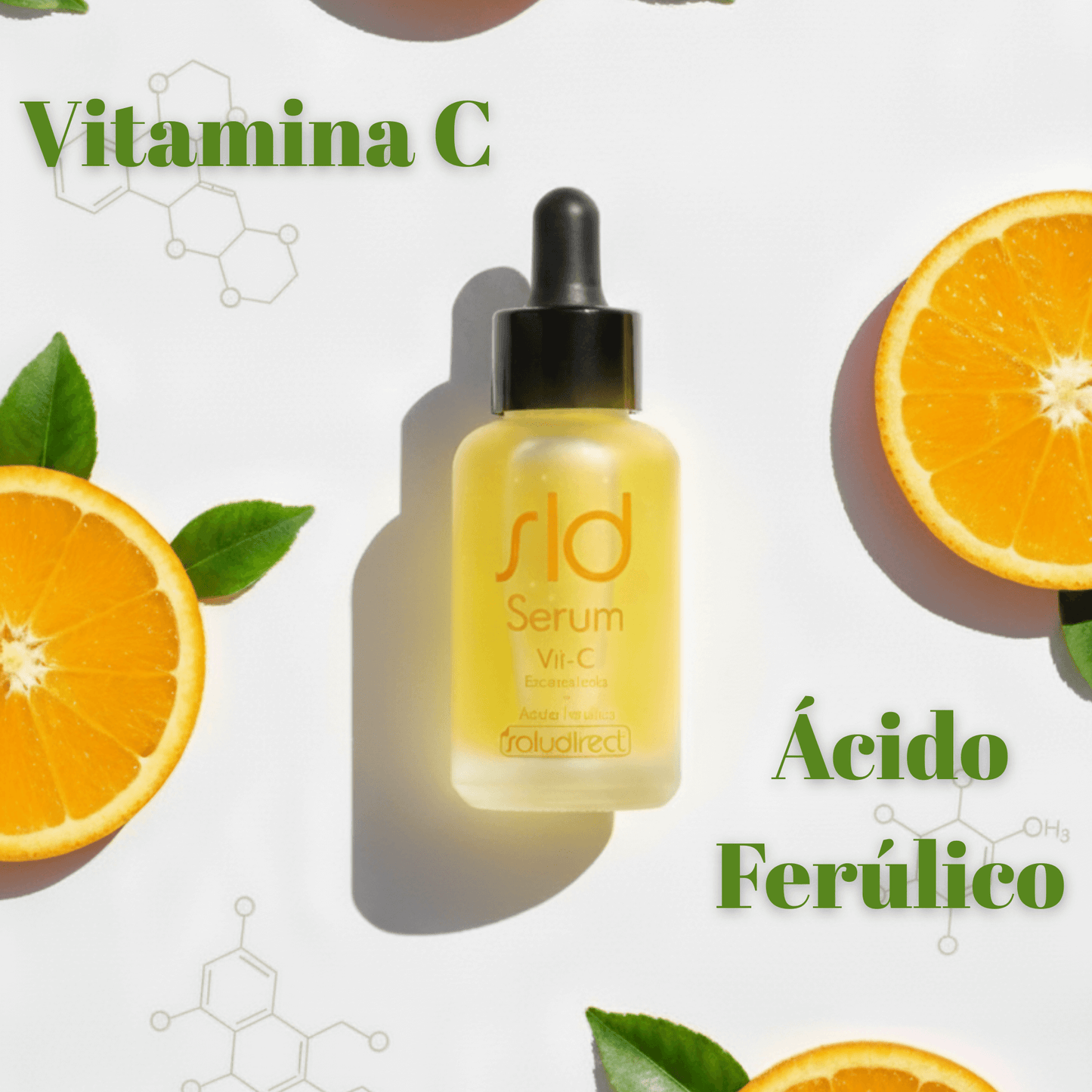 SLD Serum Vitamina C encapsulada con ácido ferúlico y colágeno, fórmula antioxidante inspirada en la vitamina C natural de la naranja.