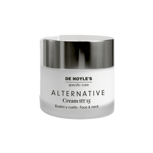 Crema antiarrugas DE NOYLE’S Alternative Cream SPF15 con péptidos y protección solar para rostro y cuello.