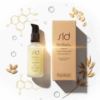 Composición del gel Retibel 0.2 con retinol encapsulado, ácido hialurónico y beta-glucanos – fórmula regeneradora antiedad.