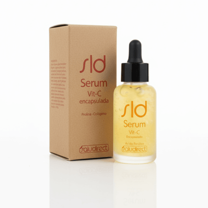 SLD Serum Vitamina C encapsulada de Saludirect, suero facial con ácido ferúlico y colágeno para una piel más luminosa y tersa.