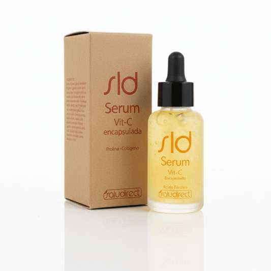 SLD Serum Vitamina C encapsulada de Saludirect, suero facial con ácido ferúlico y colágeno para una piel más luminosa y tersa.